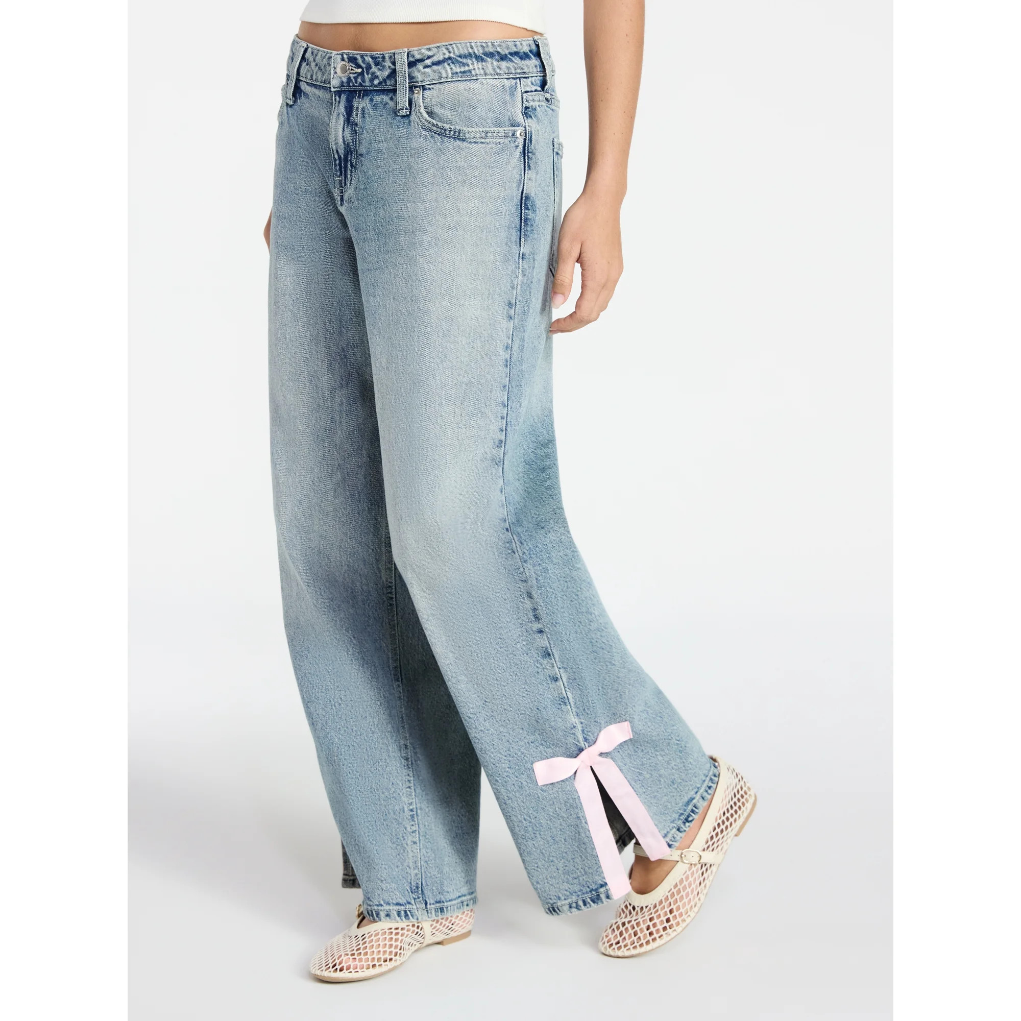 No Boundaries Baggy Jeans with Side Bow, Women’s 00-18 | Walmart (US)