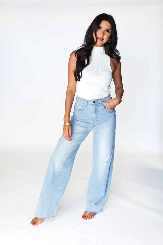 Kelsea Light Wash Wide Leg Jeans | Pink Lily