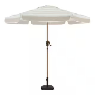 Hampton Bay 7.5 ft. Steel and Aluminum Market Crank and Tilt Outdoor Patio Umbrella in Tan UTS115... | The Home Depot