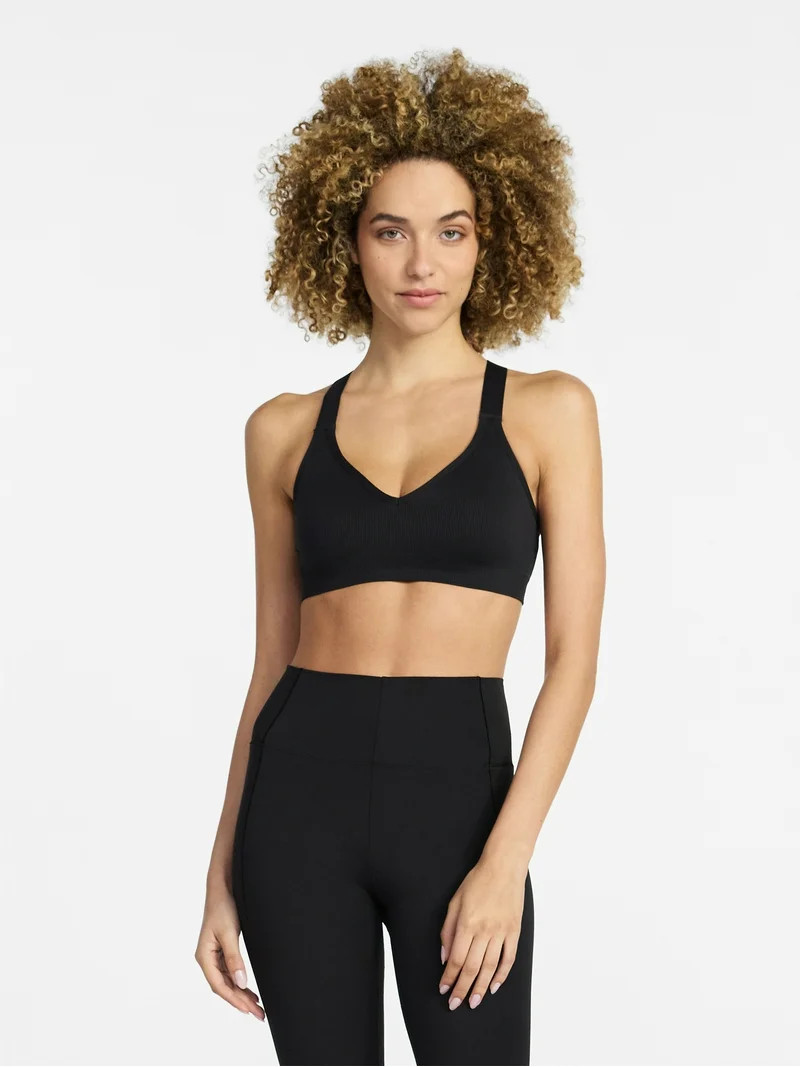 Avia Women's Seamless Rib Plunge Sports Bra, Sizes XS-XXXL | Walmart (US)