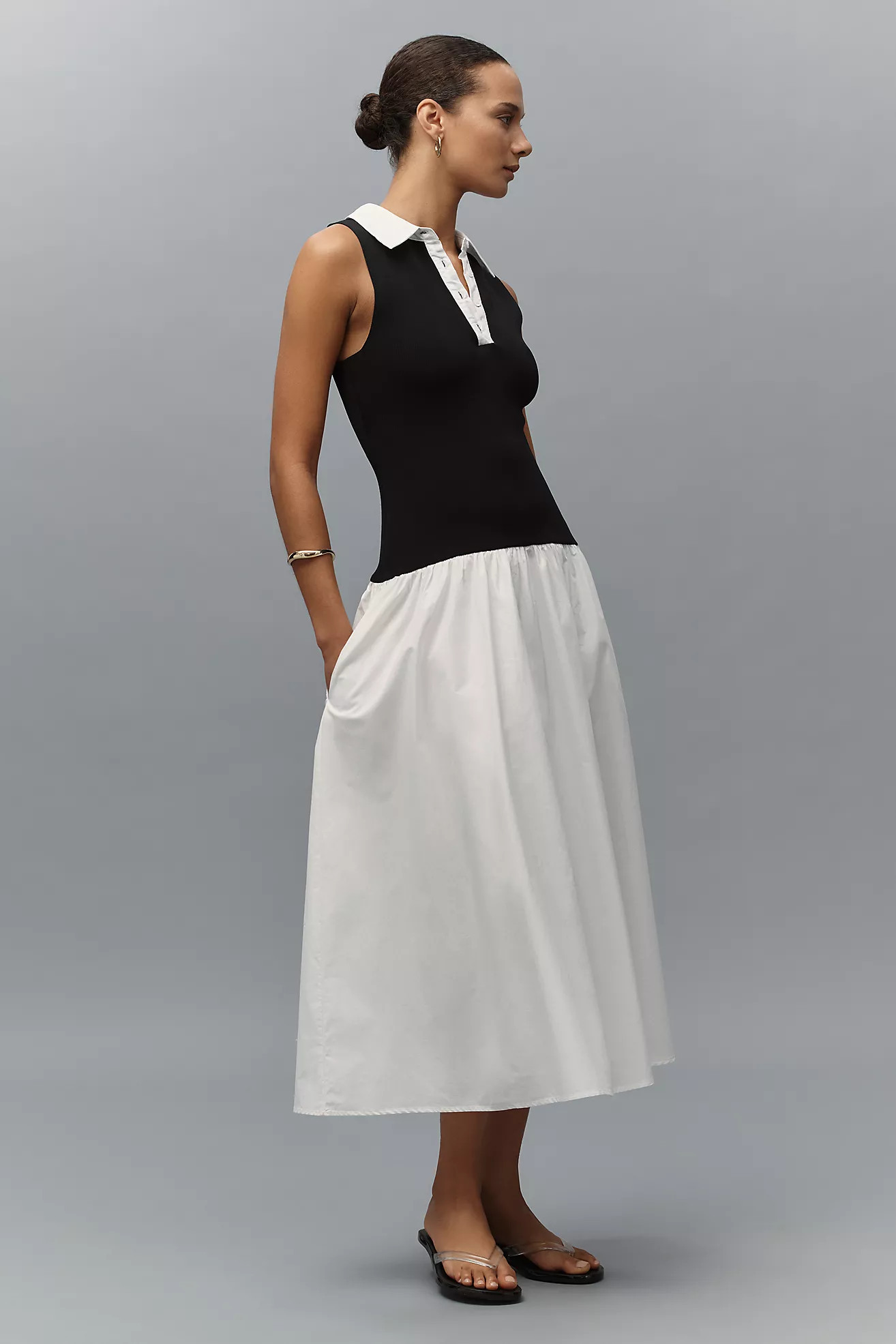 Endless Rose Sleeveless Collared Twofer Drop-Waist Midi Dress | Anthropologie (US)