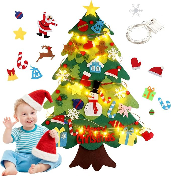 Felt Christmas Tree for Toddlers, 3.2ft DIY Felt Christmas Tree Set, with 5M LED String Lights, 3... | Amazon (US)