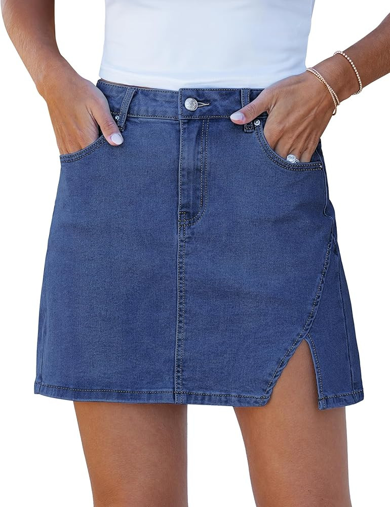 luvamia Jean Skirts for Women Denim High Waisted Stretchy Denim Skirt with Slit Trendy Casual Sli... | Amazon (US)