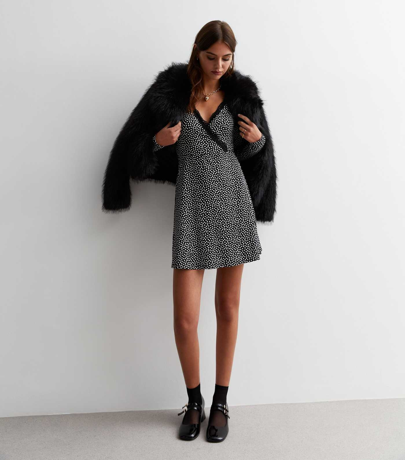 Black Spot Lace Trim Wrap Mini Dress
						
						Add to Saved Items
						Remove from Saved Item... | New Look (UK)