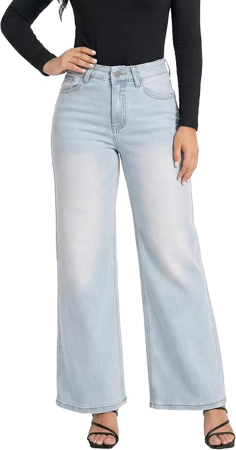 ONESO Wide Leg Jeans for Women High Waisted Stretchy Baggy Jeans BBL Loose Fit Tummy Control Deni... | Amazon (US)