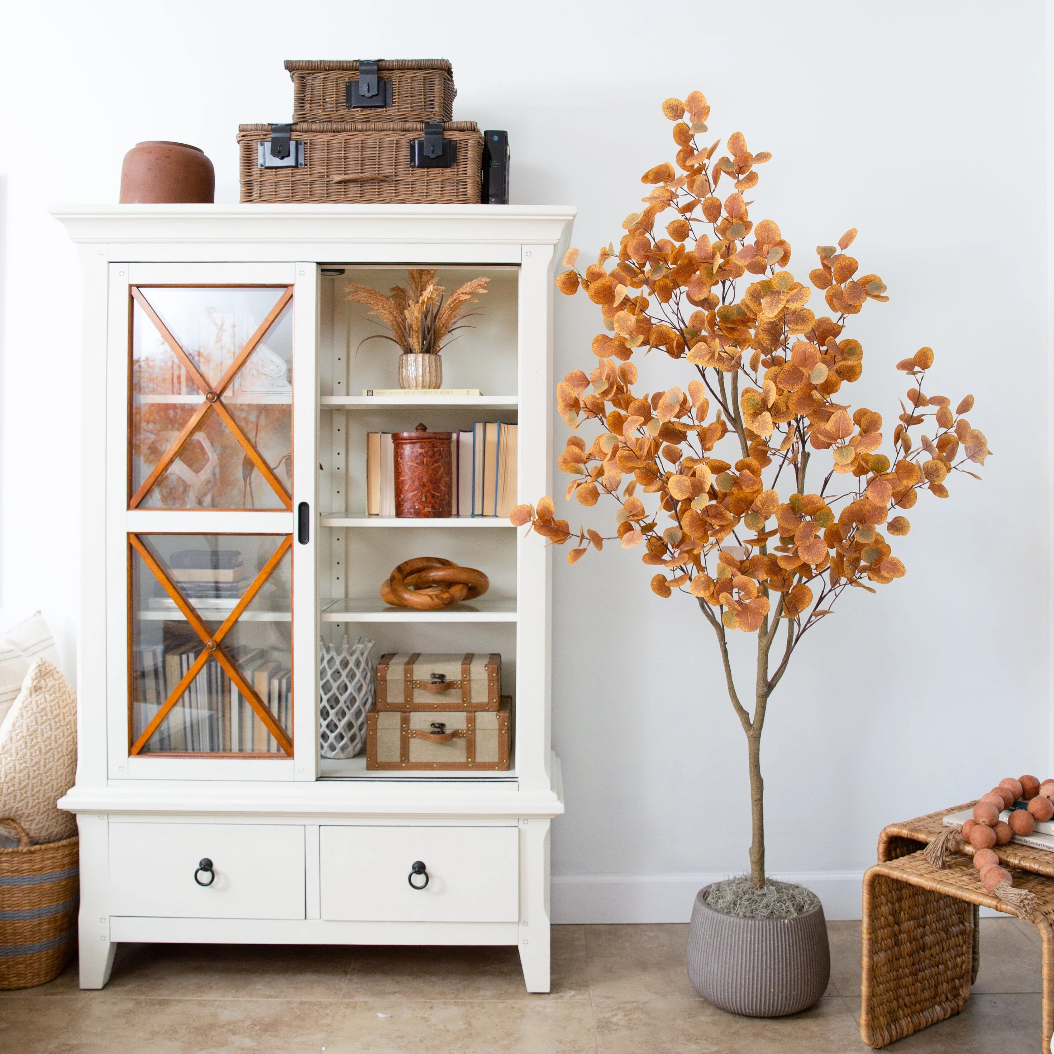 7’ Artificial Autumn Fall Eucalyptus Tree | Nearly Natural | Nearly Natural