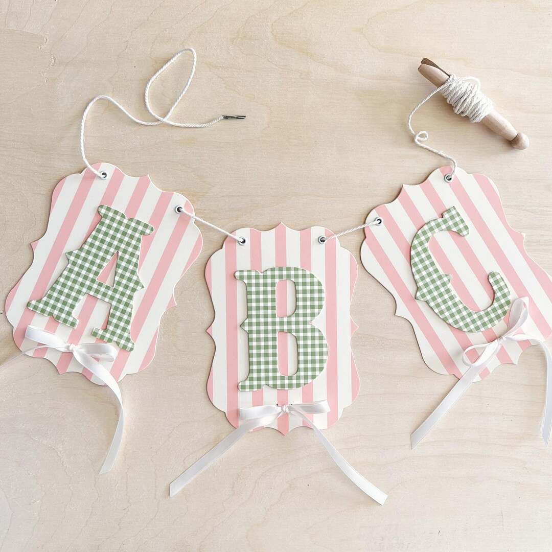 Pink and Green Gingham Custom Banner, Spell Phrases, Names, Happy Birthday, Welcome Baby Shower D... | Etsy (US)