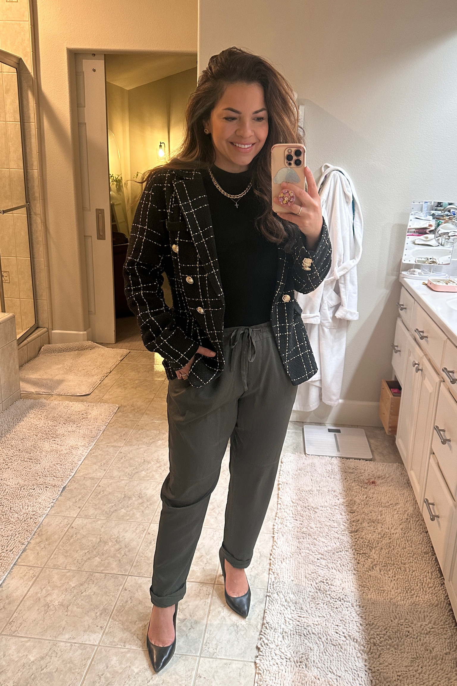 Work clothes, work outfit, work attire, work wardrobe 

Jacket: large (with room)
Bodysuit: large (tts w/stretch, somewhat sheer along chest-I’m wearing a black bra underneath)
Heels: 6 wide (tts)

Linked similar pants (I’ve had these for ages!!!)

#LTKmidsize #LTKworkwear #LTKfindsunder50