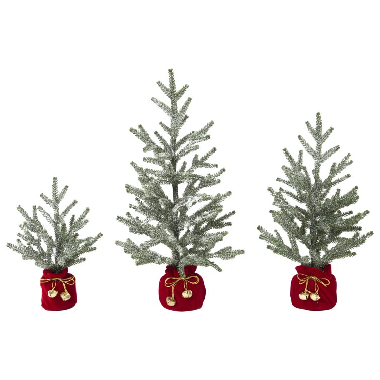 Set Of 3 Holiday Pine Trees With Christmas Jingle Bell Base | Birch Lane