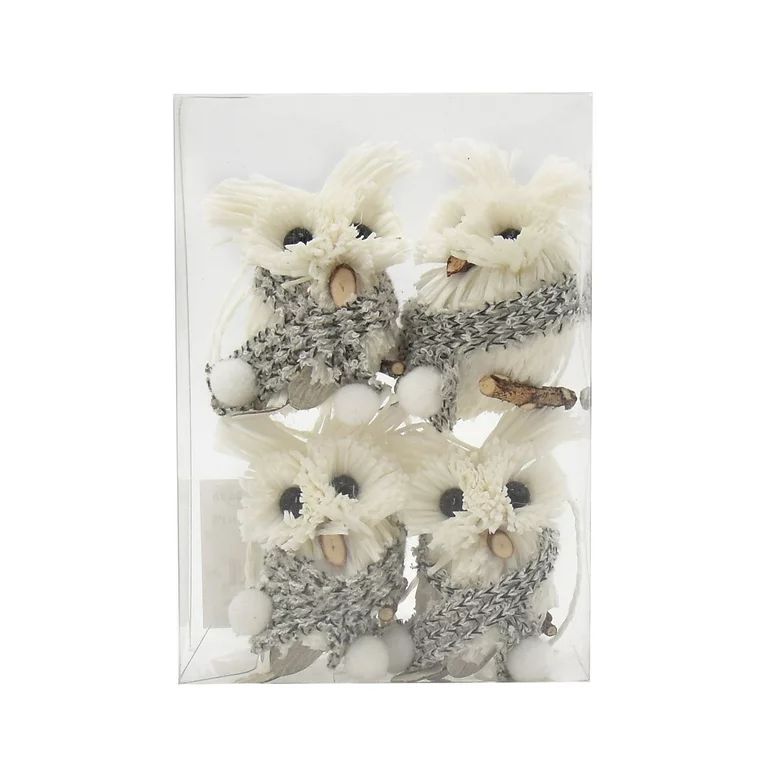 Holiday Time 4pc Mini White Fur Adorable Owl with Wood Branch Hanging Decorative Accents Ornament... | Walmart (US)