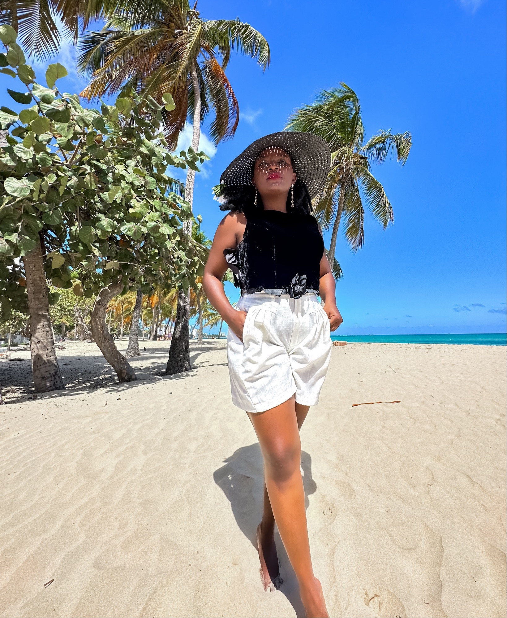 Casual chic vacation outfit ideas for you 🌴
( Puerto Rico 3 day solo Trip ) 

White high waist shorts , black straw hat, beach hats, spring outfits, travel outfit, beach outfits 

#LTKfit #LTKtravel #LTKstyletip