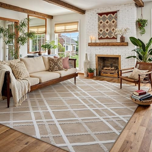 HUGEAR 8x10 Shag Area Rug Beige Modern Neutral Medium Plush Pile Super Soft Indoor Fuzzy Carpet N... | Amazon (US)