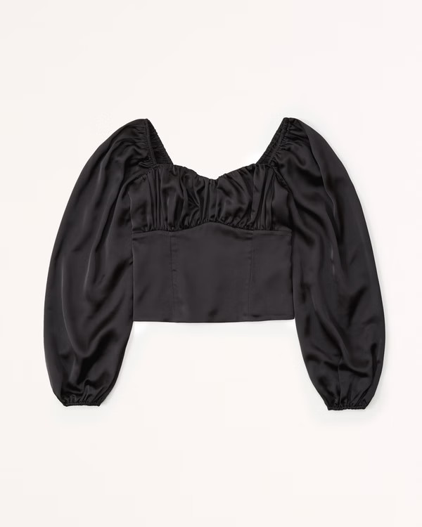 Long-Sleeve Satin Ruched Set Top | Abercrombie & Fitch (US)