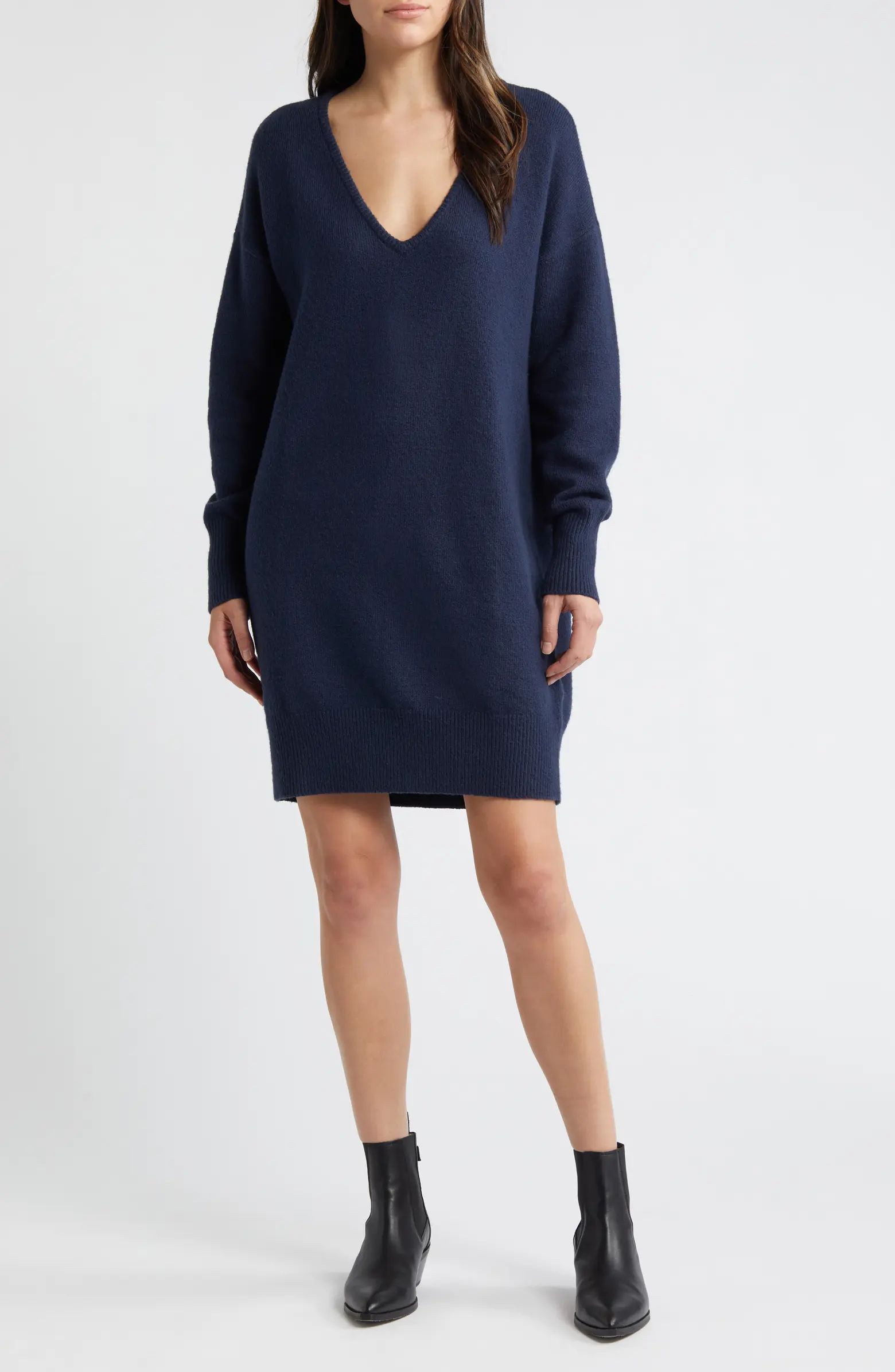 Treasure & Bond Cotton Blend V-Neck Sweater Dress | Nordstrom | Nordstrom