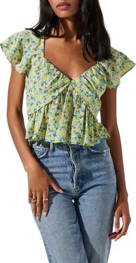Floral Print Flutter Sleeve Peplum Top | Nordstrom
