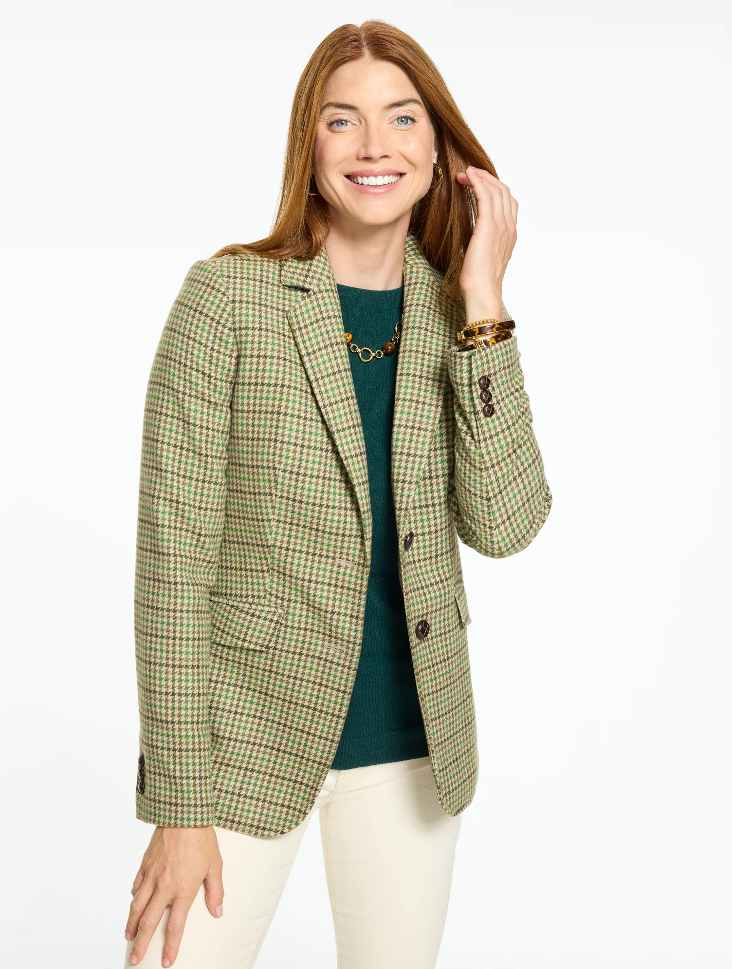 Shetland Blazer - Clemsey Plaid - Light Oat/Spanish Moss Mult - 6 Talbots | Talbots