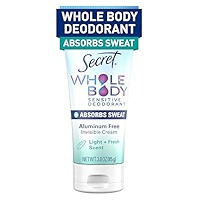 Secret Whole Body Deodorant Dry Feel Cream + Absorbs Sweat for Women, Light & Fresh Scent, Aluminum Free Deodorant, 72 HR Odor Protection, 3.0 oz | Amazon (US)