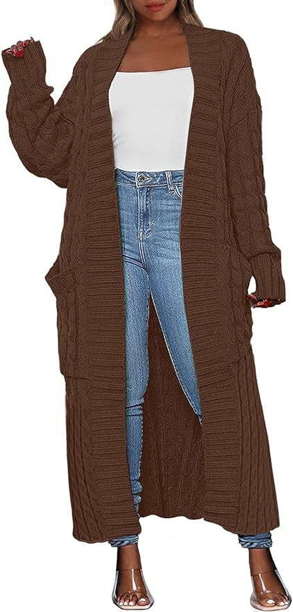 ANRABESS Womens Long Cardigan Sweater 2024 Oversized Coat Long Sleeve Open Front Knit Maxi Outwea... | Amazon (US)