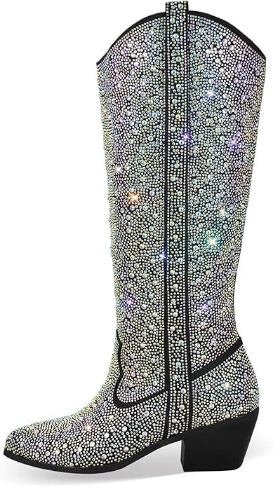 Richealnana Knee High Boots for Women Sparkle Rhinestones Clear Gems Calf High Shining Pull-On Bo... | Amazon (US)