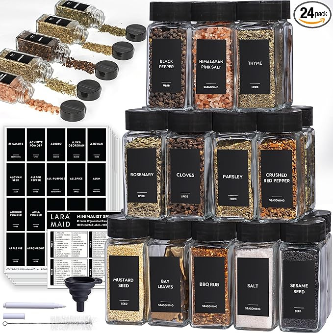 Laramaid Glass White Jars (Pack of 24) | Black Plastic Shaker Lid Dispenser | Amazon (US)