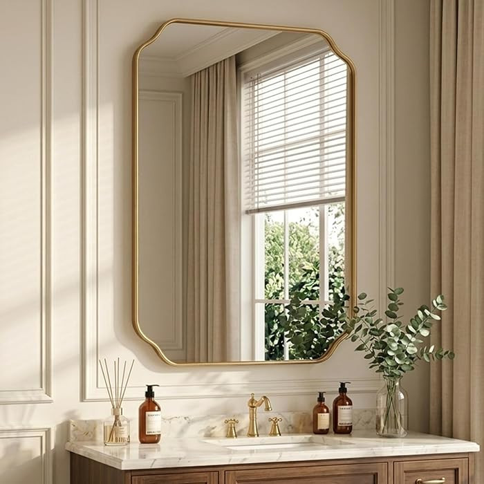 36"x24" Gold Bathroom Wall Mirror, Scalloped Edge Vanity Mirror | Amazon (US)