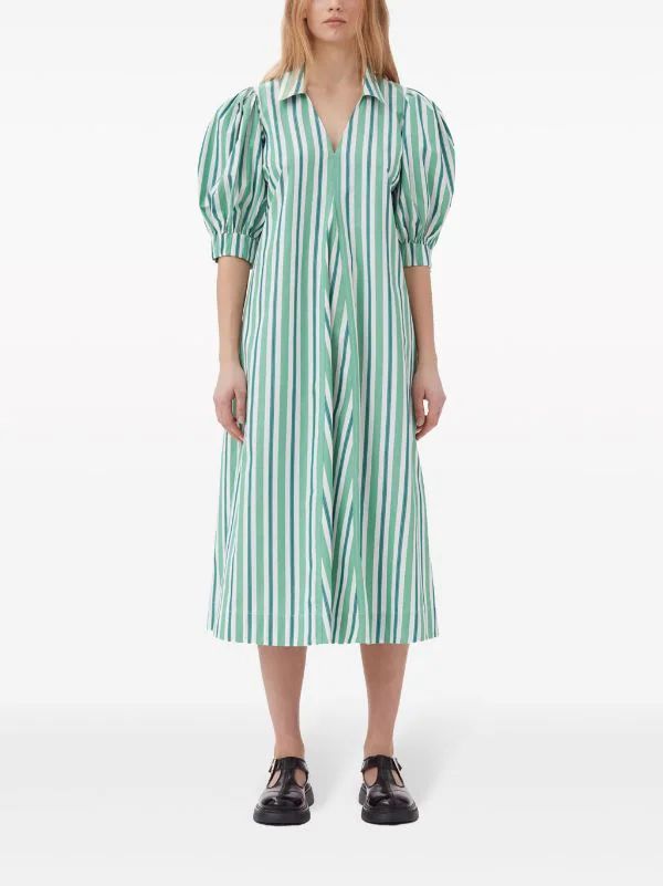GANNI Striped Organic Cotton Shirtdress - Farfetch | Farfetch Global