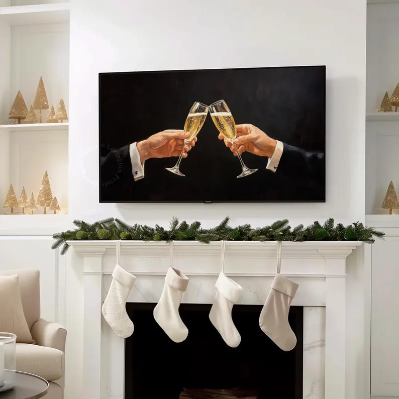 Champagne Cheers New Years Party TV Art, New Years Samsung Frame TV Art, Cheers Tv Art Bar Cart W... | Etsy (US)