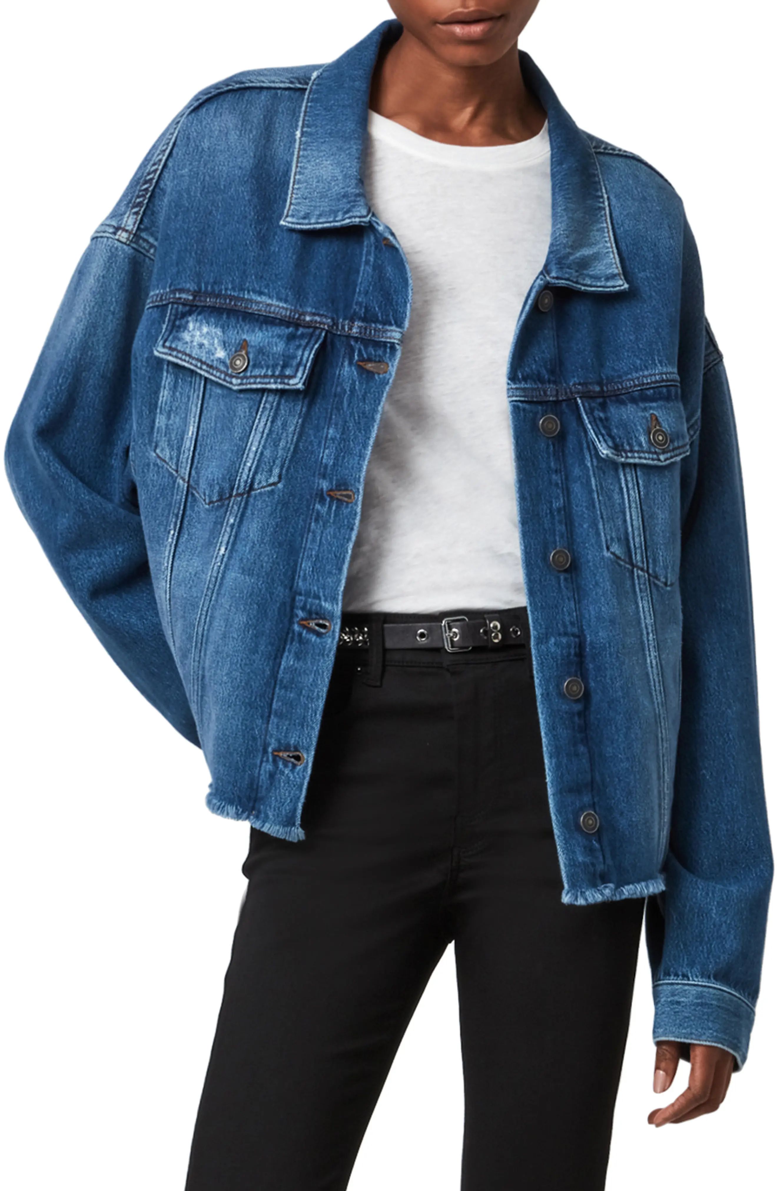 Women's Allsaints Piper Oversize Denim Jacket, Size 00 - Blue | Nordstrom