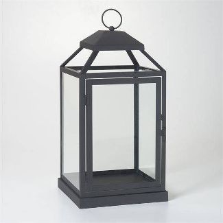 17" Gideon Metal Outdoor Lantern with Door Black - Smart Living | Target