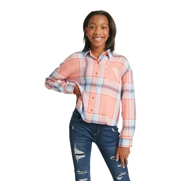 Justice Girls Long Sleeve Plaid Top, Sizes XS- XLP | Walmart (US)