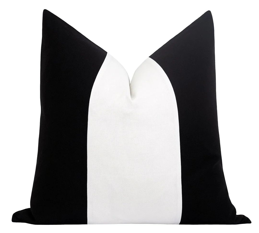 Black Colorblock Linen Pillow Cover | Land of Pillows