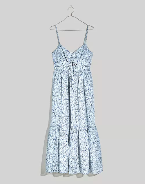 Silk Ruched Keyhole Tiered Midi Dress in Florentine Floral | Madewell