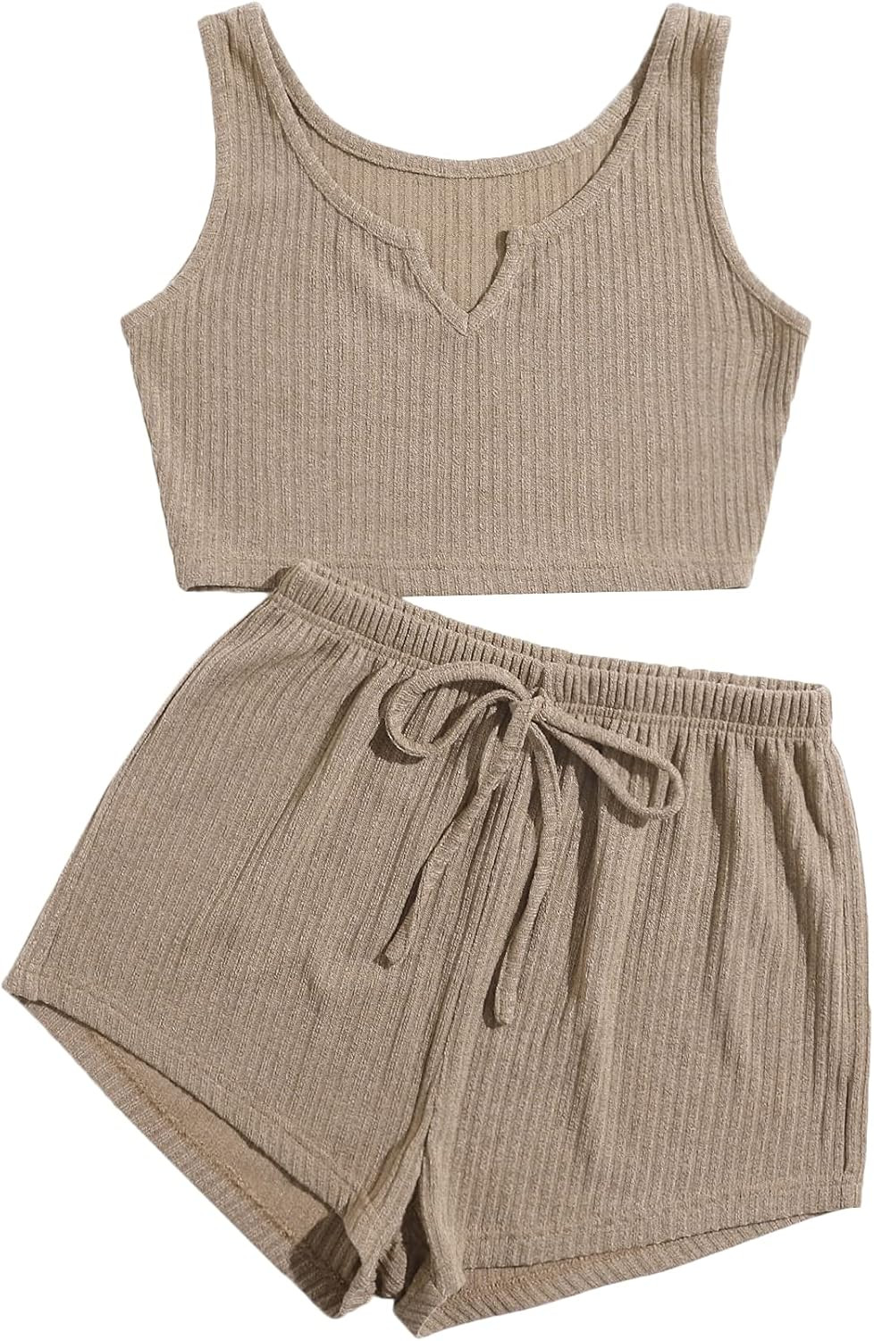 Milumia Women's Two Piece Pajama Set Notched Neck Ribbed Knit Crop Top and Shorts Loungewear | Amazon (US)