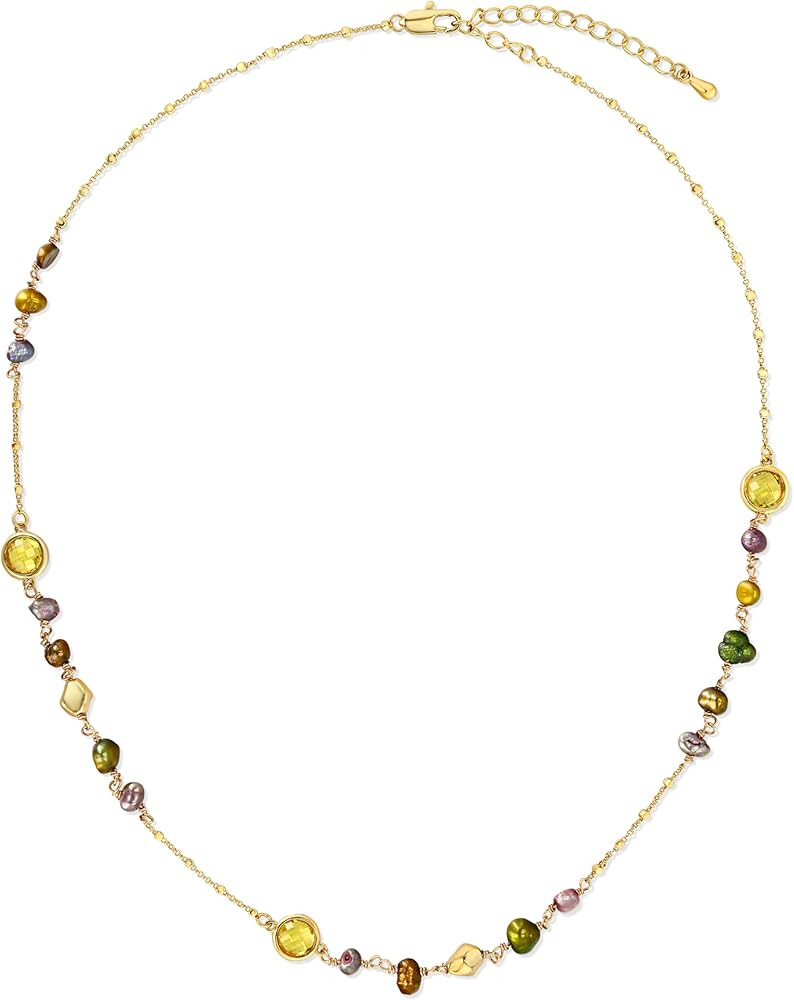 Gold Light Yellow Green Brown Beaded Natural Stone Healing Statement Necklace Choker for Women, C... | Amazon (US)