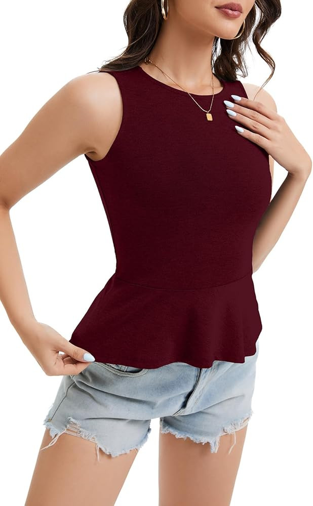 Women's Halter Neck Sleeveless Peplum Tank Top Back Button Ruffle Hem Soft Stretchy Summer Cami C... | Amazon (US)