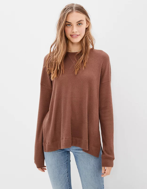 AE Oversized Long-Sleeve Plush T-Shirt | American Eagle Outfitters (US & CA)