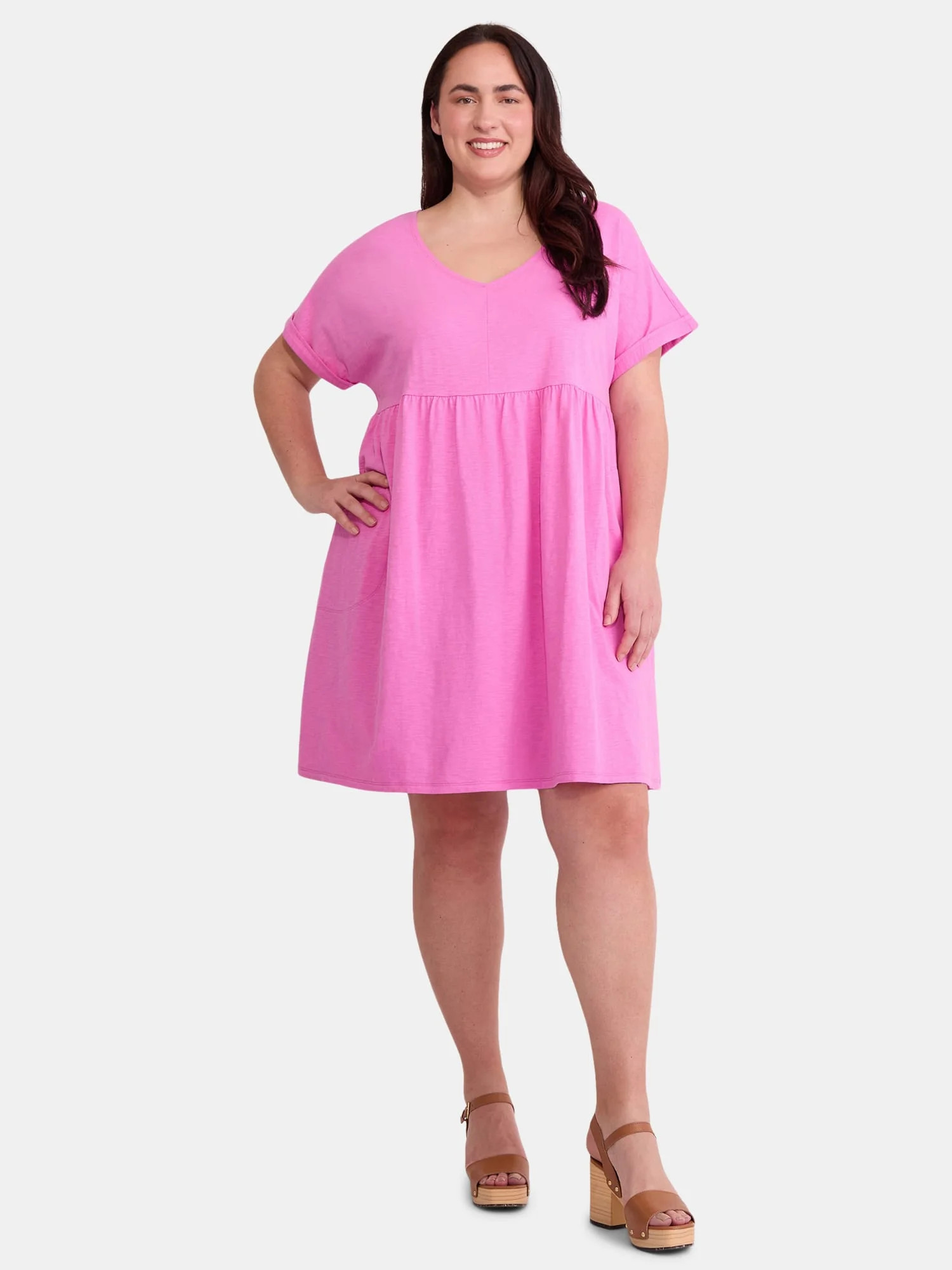 Terra & Sky Women's Plus Size Cotton Knit Babydoll Dress, Sizes 0X-5X | Walmart (US)