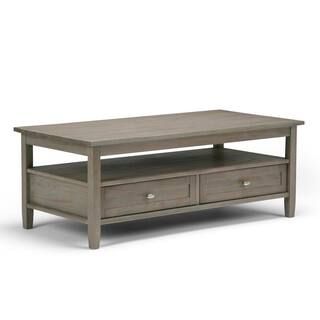 Brooklyn + Max Lexington 48 in. Distressed Gray Large Rectangle Wood Coffee Table with Drawers BM... | The Home Depot