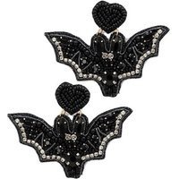 Halloween Earrings, Bat Trick Or Treat Party Halloween, Beaded Black Earrings | Etsy (US)