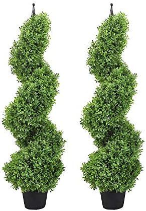 momoplant Artificial Boxwood Plant Topiary Tree 35inch Fake Feaux Spiral Plants Green Outdoor Indoor | Amazon (US)