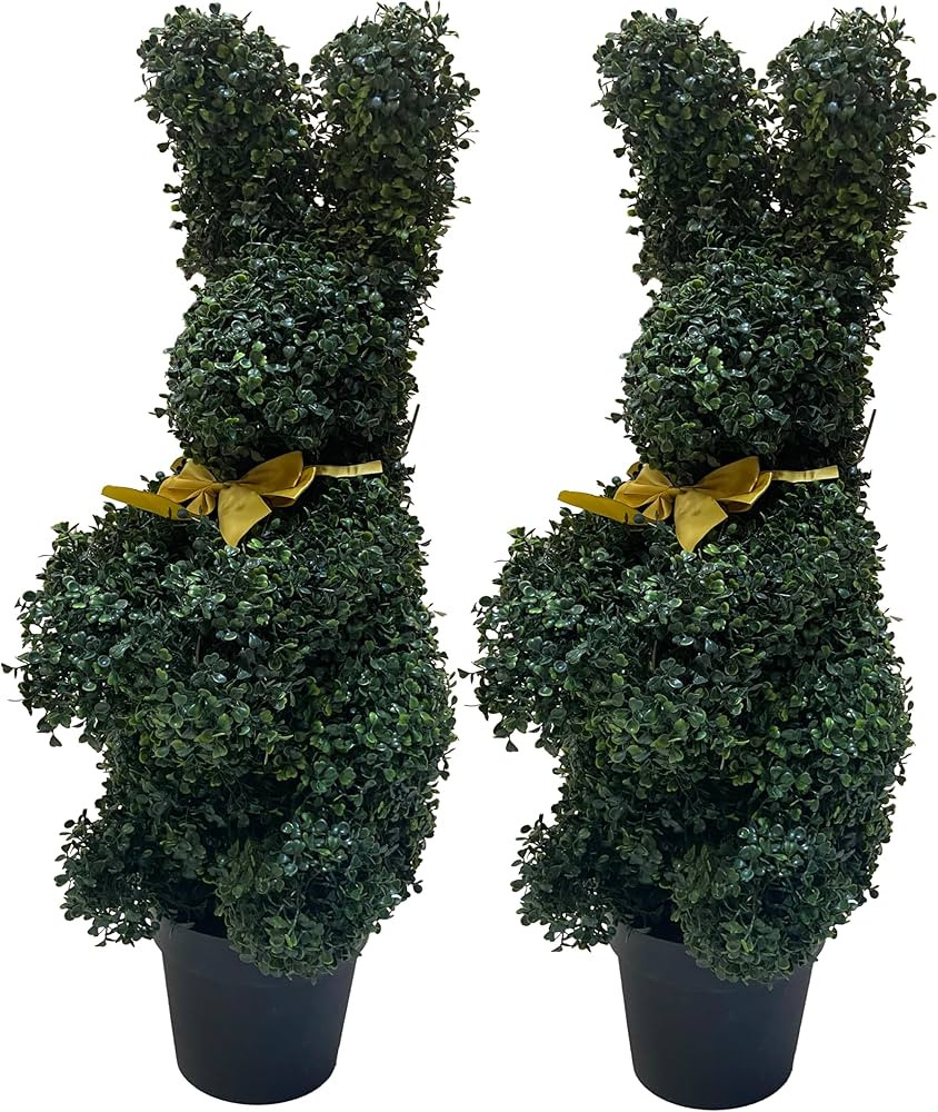 Bunny-Shaped Topiary Ball 36'' Artificial Tree Rabbit Bowknot Pot UV-Resistant Faux Boxwood Topia... | Amazon (US)