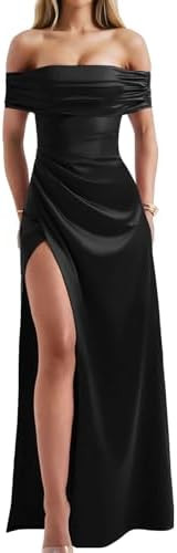 Memoriesea Women's Elegant Off Shoulder High Split Bodycon Evening Wedding Maxi Dress | Amazon (US)