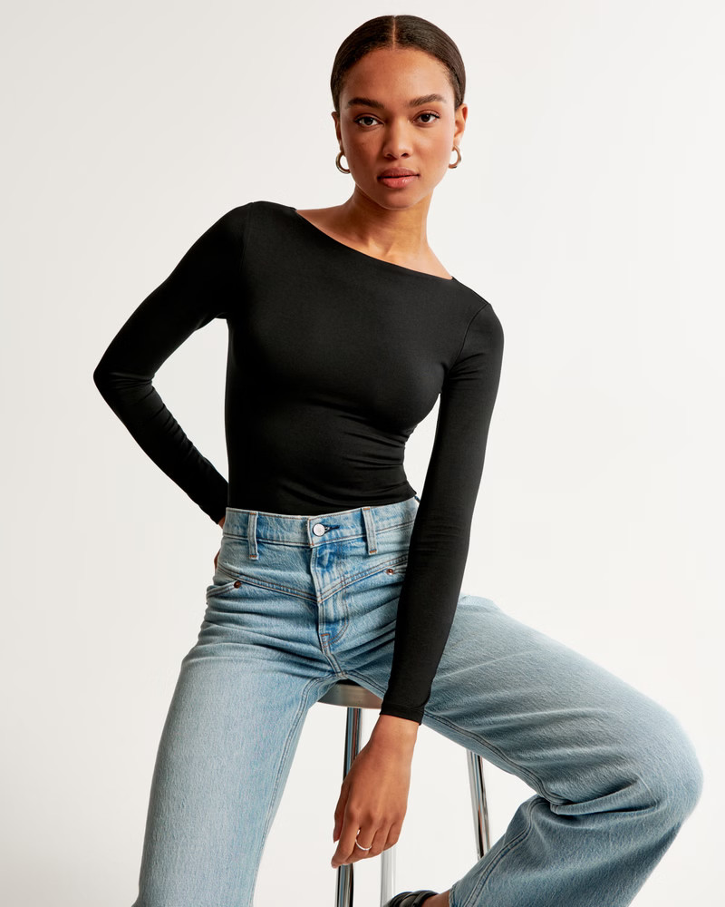 Long-Sleeve Cotton-Modal Slash Bodysuit | Abercrombie & Fitch (US)