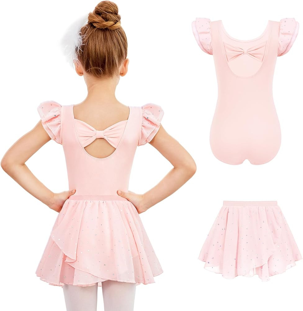 Zaclotre Ballet Leotards for Girls with Removable Skirt Toddler Ruffle Sleeve Bow Back Dance Dres... | Amazon (US)