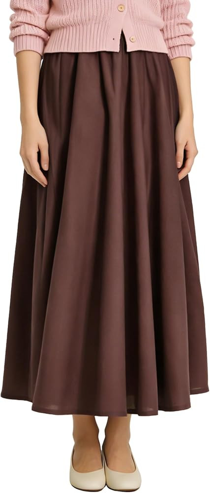 Soojun Women's Solid Cotton Linen Retro Vintage A-line Long Flowy Skirts | Amazon (UK)