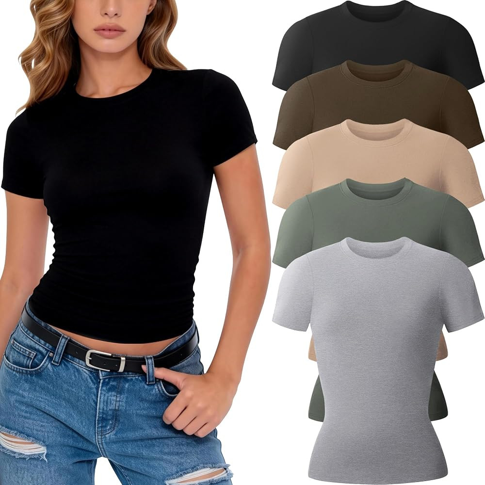 CE' CERDR 3/5 Pack Womens T Shirts Crew Neck Short Sleeve Shirts for Women Casual Basic Tees Fitt... | Amazon (US)