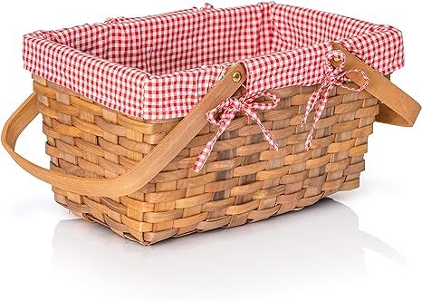 Big Mo's Toys Picnic Basket - Woven Natural Woodchip Wicker Basket with Double Handles and Red an... | Amazon (US)
