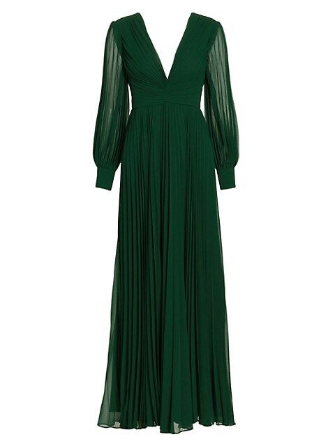 Badgley Mischka Pleated V-Neck Gown | Saks Fifth Avenue