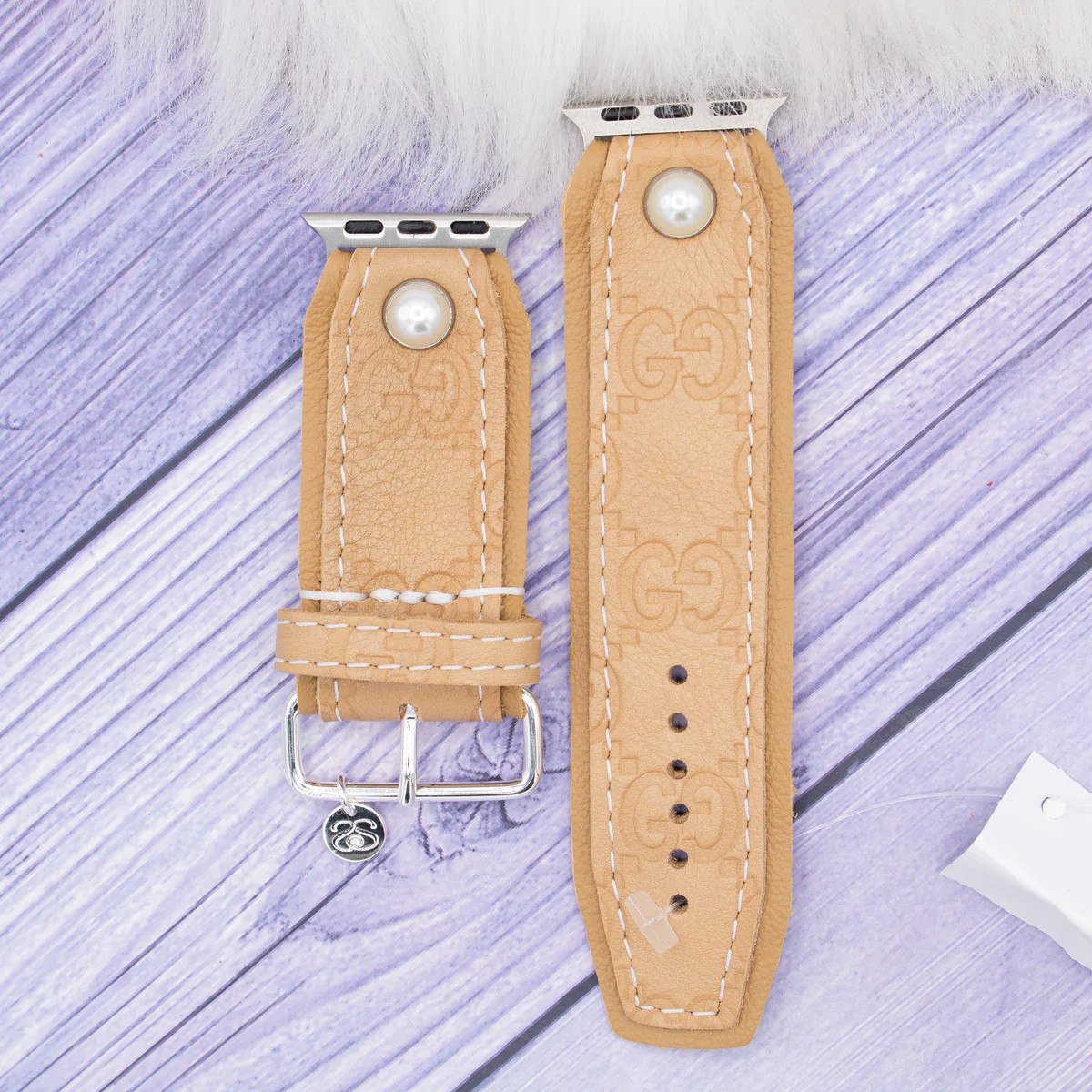 Ready to Ship - (Size 3) Sivella Band in Upcycled Gucci Sabbia With Tan (Apple Watch 38/40/41mm) | Sparkl