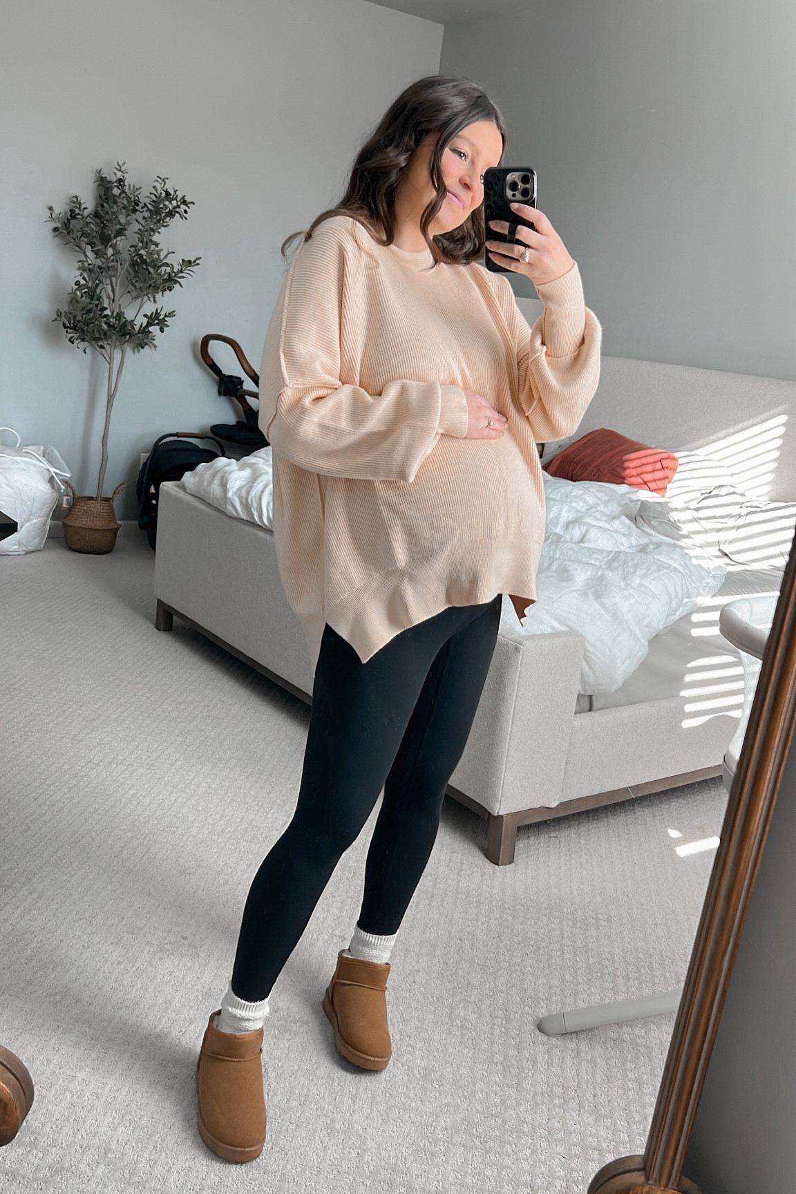 Casual maternity outfit that isn’t maternity! 

Top: amazon sweater size L in color khaki (sized up 2 sizes for bump but just size up 1 for non maternity)
Leggings: amazon maternity leggings size XS, size down 
Boots: I’ll link a few similar 

Maternity outfit / bump friendly outfit / maternity casual outfit / casual outfit / maternity leggings / Amazon free people dupe / Amazon fashion / Amazon sweater / anrabess sweater / mini Ugg dupes  / Ugg dupes / ultra mini Ugg dupes / Amazon boots / Amazon Ugg dupes / maternity leggings / Amazon leggings / winter outfit / white boot socks / fuzzy socks 

#LTKSeasonal #LTKbump #LTKstyletip